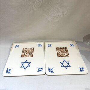 Pair of Ceramic Matzo Plate by Poole Pottery England Star of David